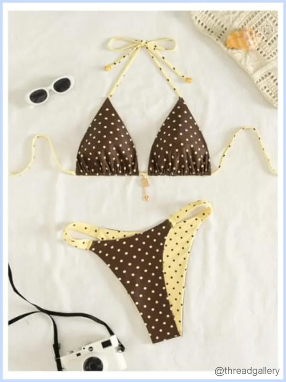 Women's Polka Dot Reversible Triangle Bikini Set Halter Swimwear